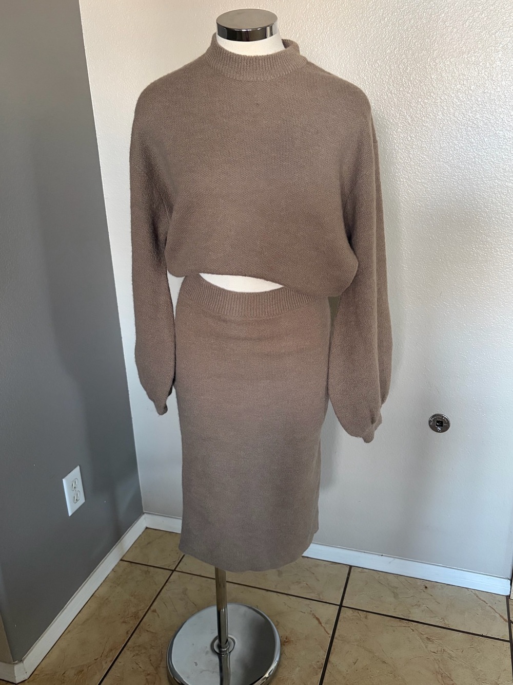 Women's Knit Midi Skirt - Taupe set